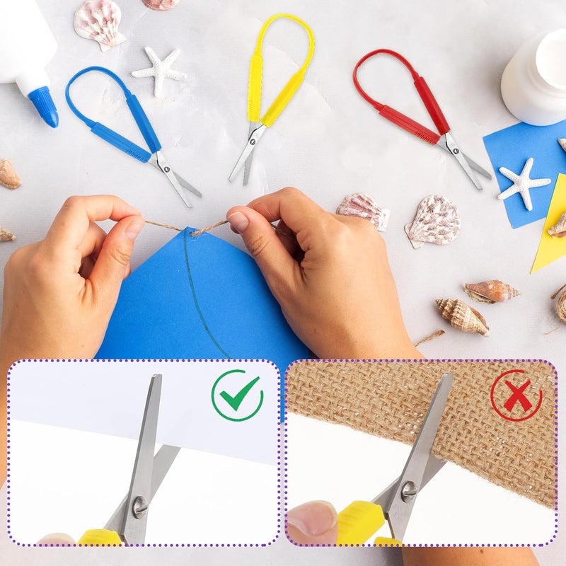 Telooco 3Pcs Loop Scissors Adaptive Design Scissor Colorful Handle Self-Opening Safety Scissors for Kids Children Schools Special Need 5.5 Inch(Red,Blue,Yellow) - Image 3